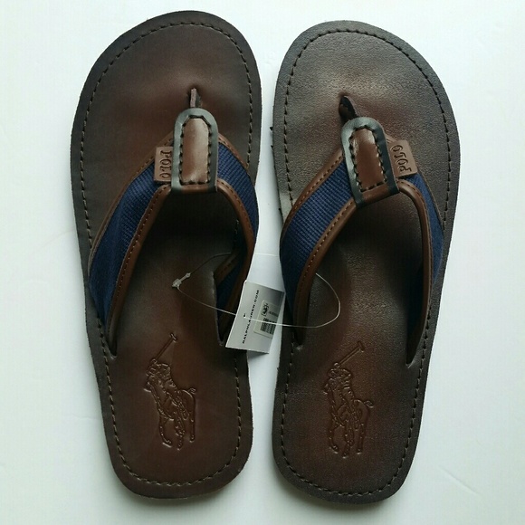 Men Polo Ralph Lauren Leather Flip Flops - Picture 1 of 5